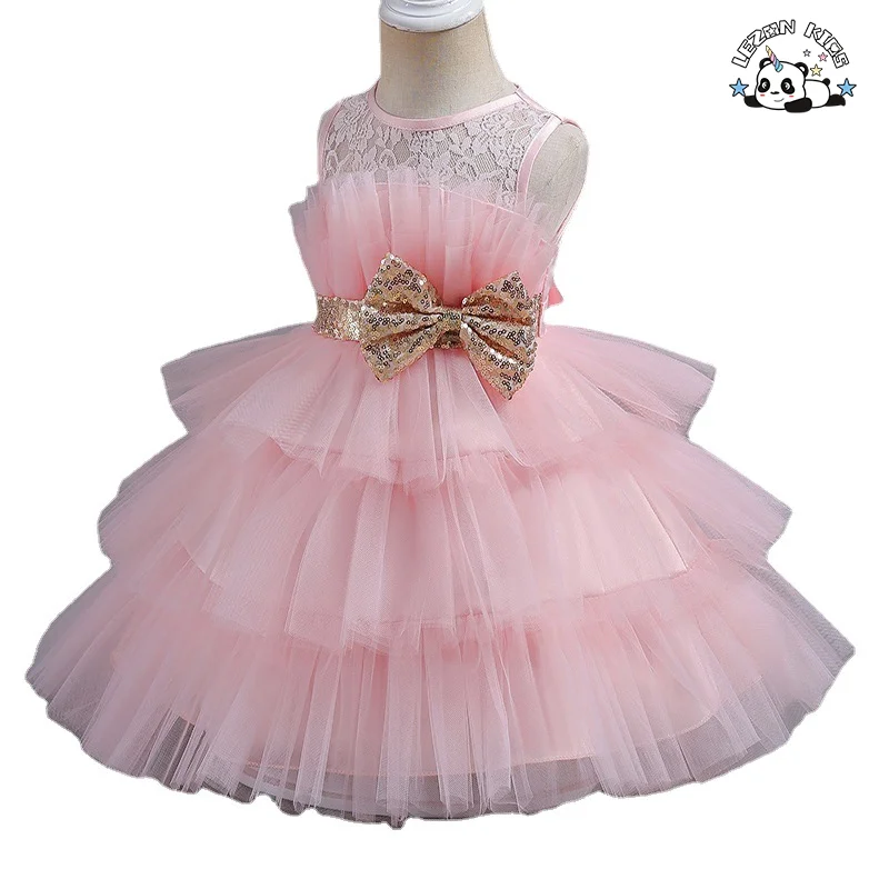 LEZONKIDS - Vestidos de renda de manga longa por atacado, vestidos formais de algodão para meninas, festas de casamento, aniversários, crianças, vestidos de meio comprimento de manga